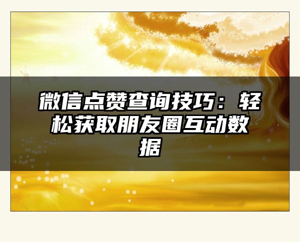 微信点赞查询技巧：轻松获取朋友圈互动数据
